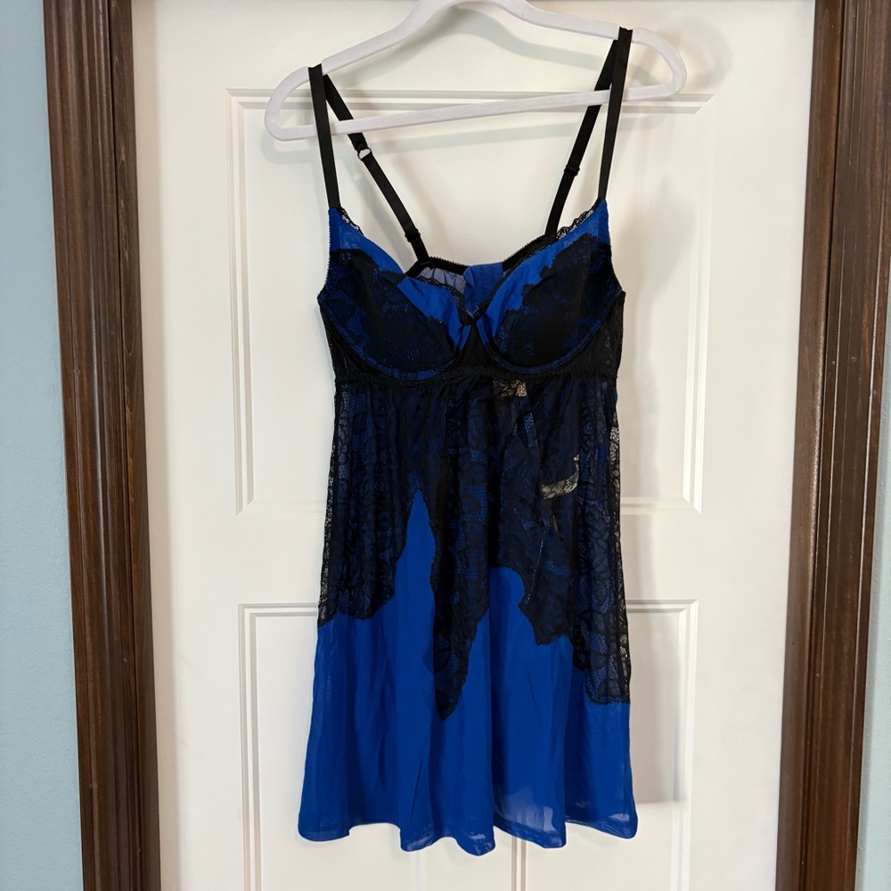 Lane Bryant Cacique Black and Blue Lace Chemise Lingered sz 18/20